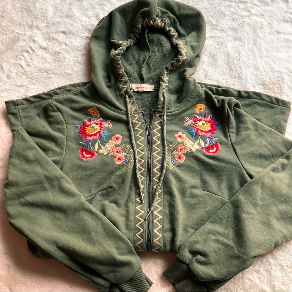 ANTHROPOLOGIE SOLITAIRE EMBROIDERED FULL ZIP HOODIE - Picture 2 of 6